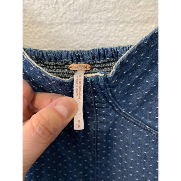 Free People Denim Blue Jean Dot Bustier Mini Sun Dress Fit And Flare Size Small - Picture 3 of 9